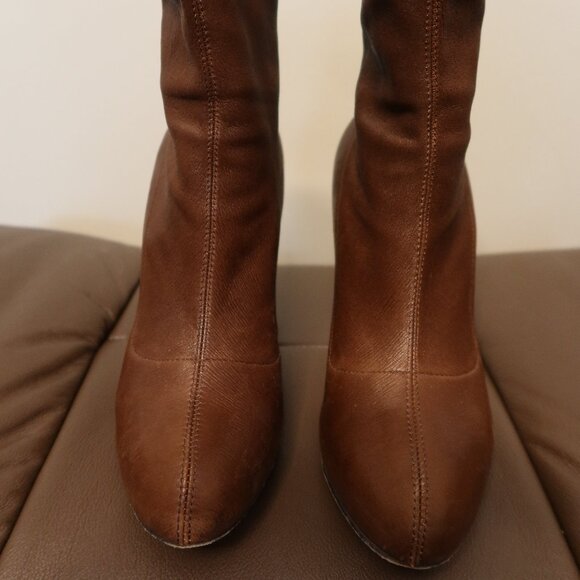 $880 Brian Atwood Angie 120 stiletto boots brown leather Made in Italy size 37 - Picture 9 of 16